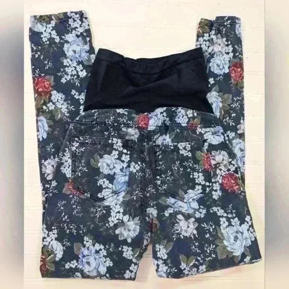 Motherhood Navy Floral Full Panel Woven Skinny Pants - Picture 2 of 4